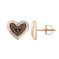 Thumbnail for LADIES EARRINGS 1/6 CT CHOCOLATE/WHITE ROUND DIAMOND SILVER ROSE PLATED