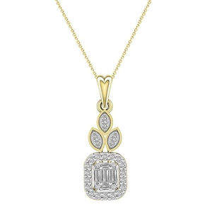 LADIES PENDANT 1/4 CT ROUND/BAGUETTE DIAMOND 14K YELLOW GOLD (CHAIN NOT INCLUDED)