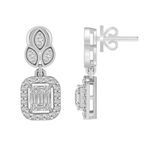 LADIES EARRINGSS 1/2 CT ROUND/BAGUETTE DIAMOND 14K WHITE GOLD