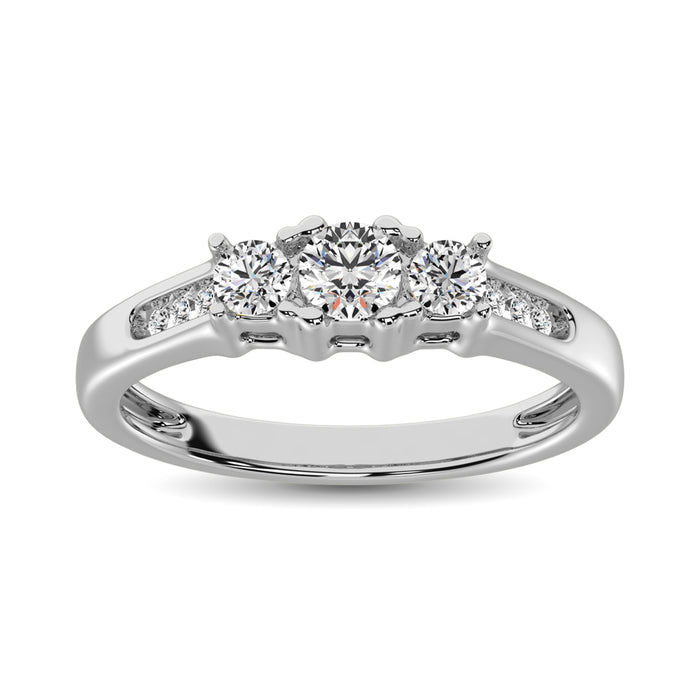 10K White Gold 1/2 Ct.Tw. Diamond Three Stone Ring