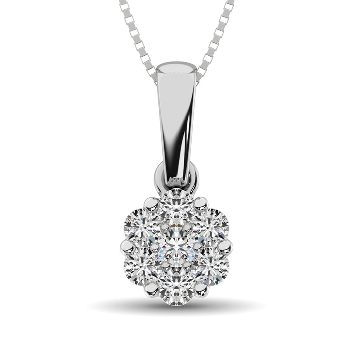 14K White Gold 1/4 Ct.Tw. Diamond Flower Pendant