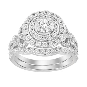 LADIES BRIDAL RING SET 1 1/2 CT ROUND DIAMOND 14K WHITE GOLD