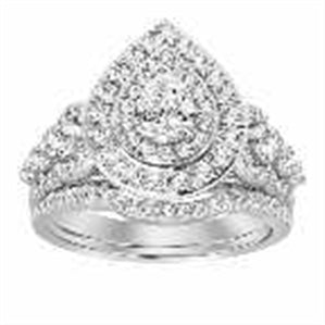LADIES BRIDAL RING SET 1 1/2 CT ROUND DIAMOND 14K WHITE GOLD