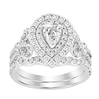 Thumbnail for LADIES BRIDAL RING SET 1 1/2 CT ROUND/PEAR DIAMOND 14K WHITE GOLD