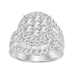 LADIES RING 3 CT ROUND/BAGUETTE DIAMOND 10K WHITE GOLD