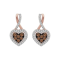Thumbnail for LADIES EARRINGS 3/4 CT CHOCOLATE/WHITE ROUND DIAMOND 10K ROSE GOLD