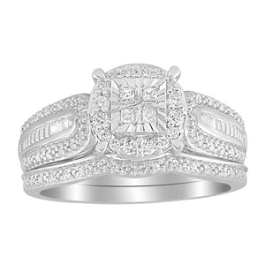 LADIES BRIDAL RING  SET 1/3 CT ROUND/PRINCESS/BAGUETTE  DIAMOND 10K WHITE GOLD