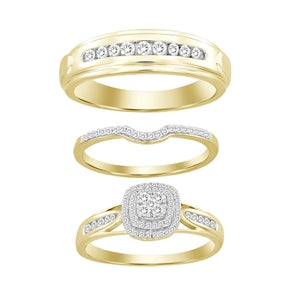 LADIES TRIO SET 1/2 CT ROUND DIAMOND 10K YELLOW GOLD
