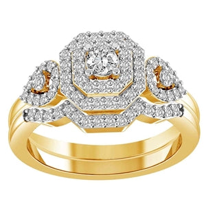 LADIES BRIDAL RING SET 3/4 CT ROUND DIAMOND 14K YELLOW GOLD