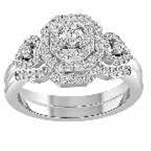 LADIES BRIDAL RING SET 3/4 CT ROUND DIAMOND 14K WHITE GOLD