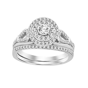 LADIES BRIDAL RING SET 1/2 CT ROUND DIAMOND 14K WHITE GOLD