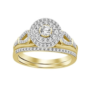 LADIES BRIDAL RING SET 1/2 CT ROUND DIAMOND 14K YELLOW GOLD