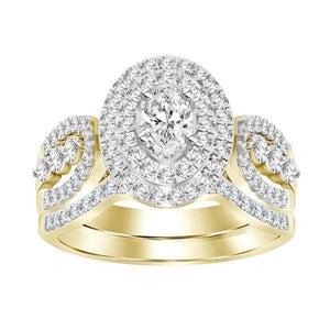 LADIES BRIDAL RING SET 1 CT ROUND/OVAL DIAMOND 14K YELLOW GOLD