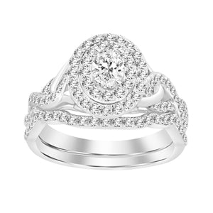 LADIES BRIDAL RING SET 3/4 CT ROUND/OVAL DIAMOND 14K WHITE GOLD