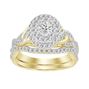 LADIES BRIDAL RING SET 3/4 CT ROUND/OVAL DIAMOND 14K YELLOW GOLD