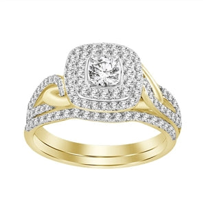 LADIES BRIDAL RING SET 3/4 CT ROUND DIAMOND 14K YELLOW GOLD