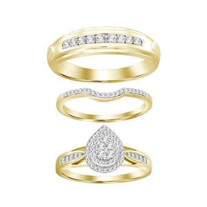 LADIES TRIO SET 1/2 CT ROUND DIAMOND 10K YELLOW GOLD