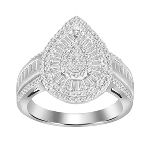 LADIES RING 1 CT ROUND/BAGUETTE DIAMOND 10K WHITE GOLD