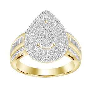 LADIES RING 1 CT ROUND/BAGUETTE DIAMOND 10K YELLOW GOLD