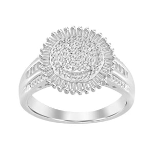 LADIES RING 1/2 CT ROUND/BAGUETTE DIAMOND 10K WHITE GOLD