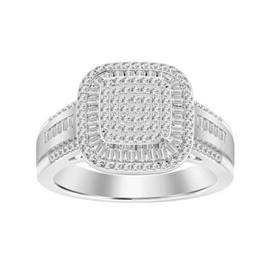 LADIES RING 1/2 CT ROUND/BAGUETTE DIAMOND 10K WHITE GOLD