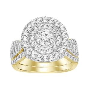 LADIES BRIDAL RING SET 2 CT ROUND/DIAMOND 14K YELLOW GOLD