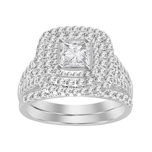 LADIES BRIDAL RING SET 2 CT ROUND/PRINCESS DIAMOND 14K WHITE GOLD