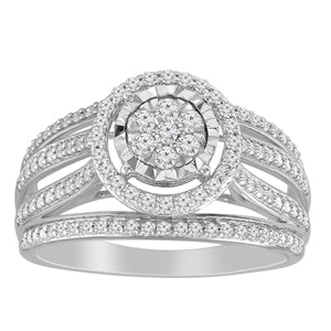 LADIES RING 1/2 CT ROUND DIAMOND 10K WHITE GOLD