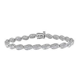 LADIES BRACELET 1 CT ROUND/BAGUETTE DIAMOND 10K WHITE GOLD