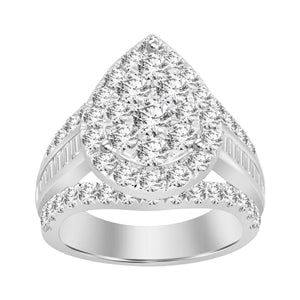 LADIES RING 5 CT ROUND/BAGUETTE DIAMOND 10K WHITE GOLD