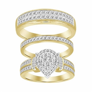 LADIES TRIO SET1 CT ROUND/BAGUETTE DIAMOND 10K YELLOW GOLD