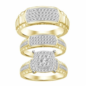 LADIES TRIO SET 1 CT ROUND DIAMOND 10K YELLOW GOLD