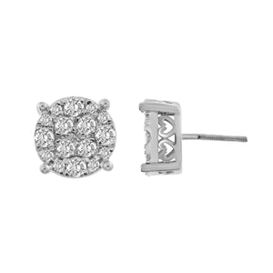 MENS EARRING 1 CT ROUND DIAMOND 10K WHITE GOLD