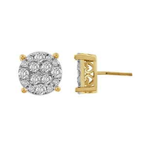 MENS EARRING 1 CT ROUND DIAMOND 10K WHITE GOLD