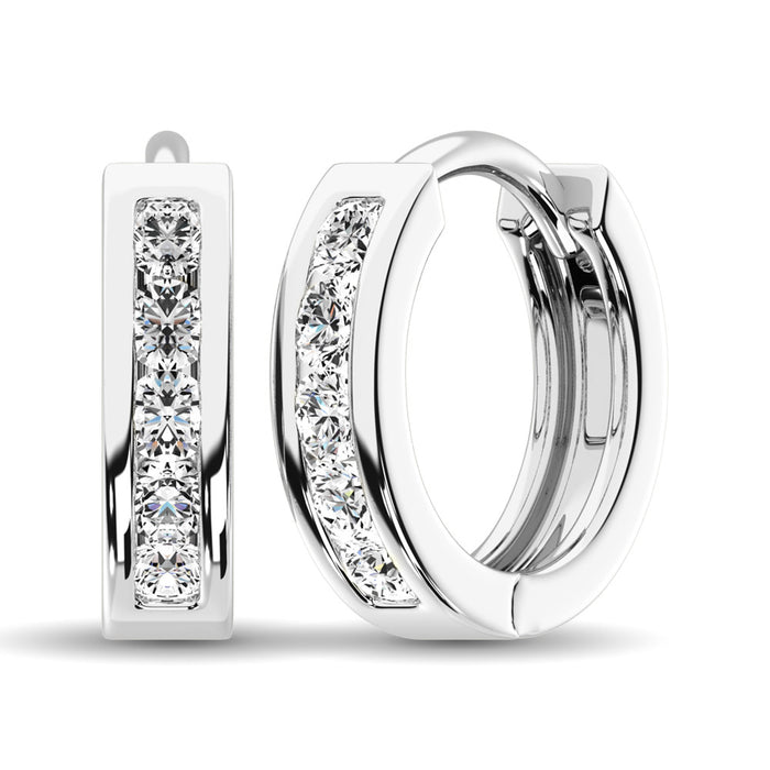 10K White Gold 1/5 Ct.Wt. Diamond Hoop Earrings