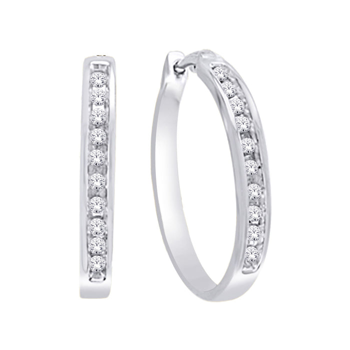 10K White Gold 1/4 Ct.Wt. Diamond Hoop Earrings