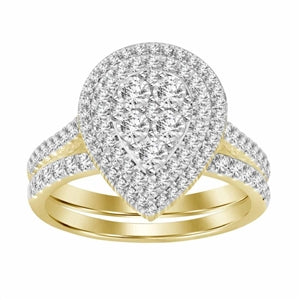 LADIES BRIDAL RING SET 3/4 CT ROUND DIAMOND 10K YELLOW GOLD