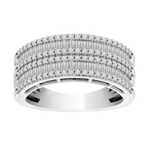 LADIES RING 1 CT ROUND/BAGUETTE DIAMOND 10K WHITE GOLD