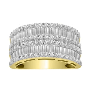 LADIES RING 1 1/2CT ROUND/BAGUETTE DIAMOND 10K YELLOW GOLD