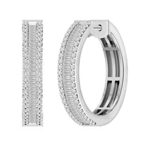 Thumbnail for LADIES HOOPS EARRING 1 CT ROUND/BAGUETTE DIAMOND 10K WHITE GOLD