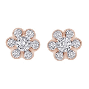 LADIES  EARRING 1/4 CT ROUND DIAMOND 10K ROSE GOLD