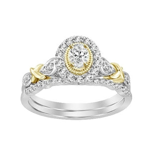 LADIES BRIDAL RING SET 1/2 CT ROUND/OVAL DIAMOND 14K TT WHITE & YELLOW GOLD