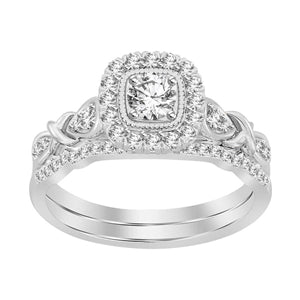 LADIES BRIDAL RING SET 1/2 CT ROUND DIAMOND 14K  WHITE GOLD