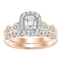 Thumbnail for LADIES BRIDAL RING SET 1 CT ROUND/EMERALD DIAMOND 14K ROSE GOLD