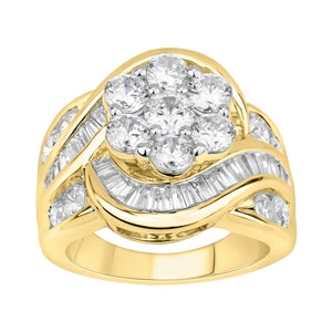LADIES RING 3 CT ROUND/BAGUETTE DIAMOND 10K YELLOW GOLD