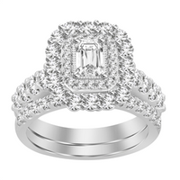 Thumbnail for LADIES BRIDAL RING SET 2 CT ROUND/EMERALD DIAMOND 14K WHITE GOLD