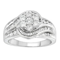 Thumbnail for LADIES RING 1 CT ROUND/BAGUETTE DIAMOND 10K WHITE GOLD