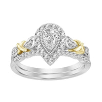Thumbnail for LADIES BRIDAL RING SET 1/2 CT ROUND/PEAR DIAMOND 14K TT WHITE & YELLOW GOLD