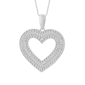 LADIES PENDANT 1/2 CT ROUND/BAGUETTE DIAMOND 10K WHITE GOLD (CHAIN NOT INCLUDED)