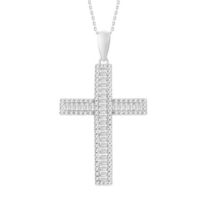 LADIES PENDANT 1/2 CT ROUND/BAGUETTE DIAMOND 10K WHITE GOLD (CHAIN NOT INCLUDED)